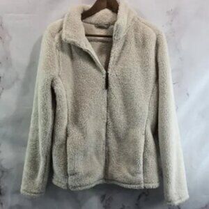Cloudveil Jacket Women Large Beige Cream Deep Pile Fleece Full Zip Sherpa Teddy